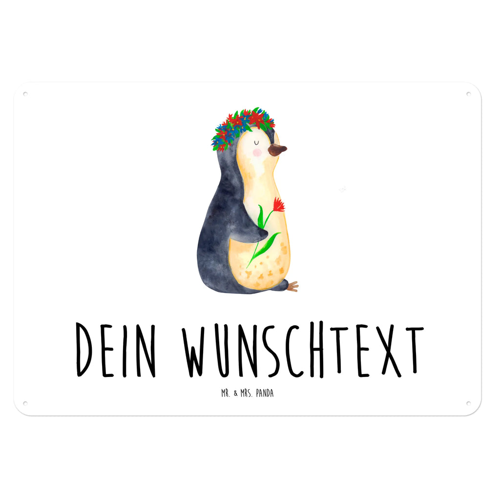 Personalisiertes Blechschild Pinguin Blumenkranz Blechschild, Metallschild, Geschenk Schild, Schild, Magnet-Metall-Schild, Deko Schild, Wandschild, Wand-Dekoration, Türschild, Pinguin, Pinguine, Blumenkranz, Universum, Leben, Wünsche, Ziele, Lebensziele, Motivation, Lebenslust, Liebeskummer, Geschenkidee