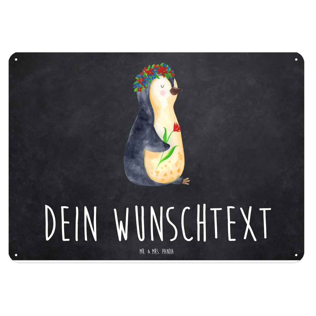 Personalisiertes Blechschild Pinguin Blumenkranz Blechschild, Metallschild, Geschenk Schild, Schild, Magnet-Metall-Schild, Deko Schild, Wandschild, Wand-Dekoration, Türschild, Pinguin, Pinguine, Blumenkranz, Universum, Leben, Wünsche, Ziele, Lebensziele, Motivation, Lebenslust, Liebeskummer, Geschenkidee