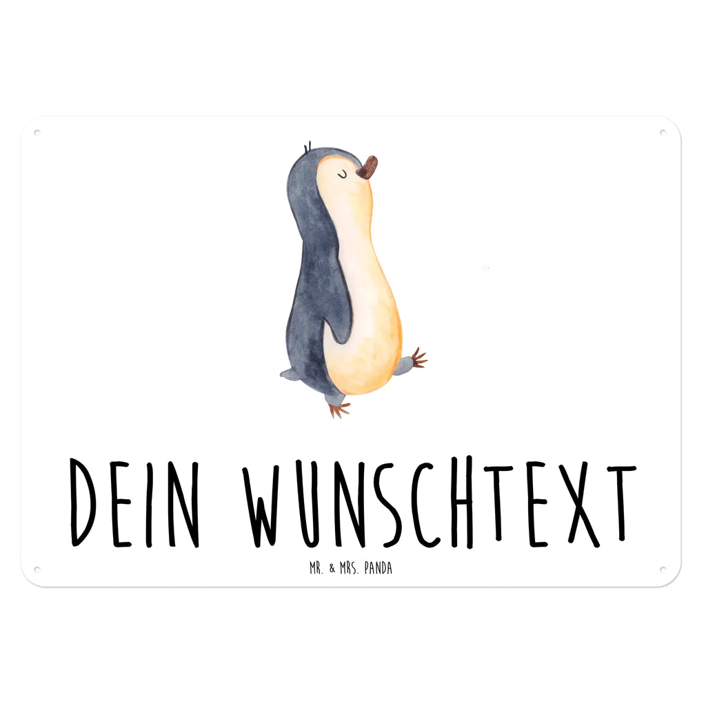 Personalisiertes Blechschild Pinguin marschierend Blechschild, Metallschild, Geschenk Schild, Schild, Magnet-Metall-Schild, Deko Schild, Wandschild, Wand-Dekoration, Türschild, Pinguin, Pinguine, Frühaufsteher, Langschläfer, Bruder, Schwester, Familie