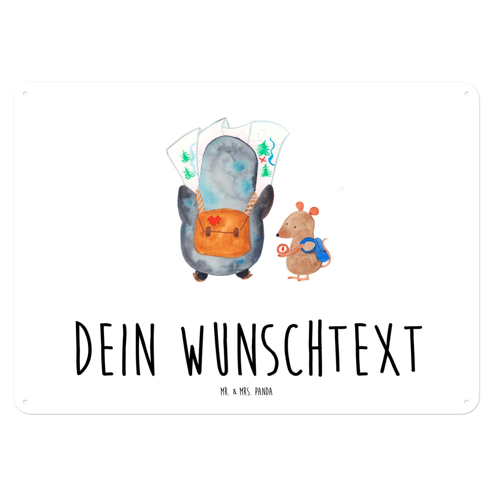 Personalisiertes Blechschild Pinguin & Maus Wanderer Blechschild, Metallschild, Geschenk Schild, Schild, Magnet-Metall-Schild, Deko Schild, Wandschild, Wand-Dekoration, Türschild, Pinguin, Pinguine, Abenteurer, Abenteuer, Roadtrip, Ausflug, Wanderlust, wandern