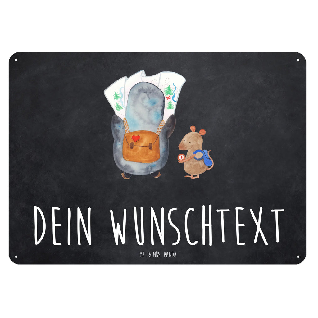 Personalisiertes Blechschild Pinguin & Maus Wanderer Blechschild, Metallschild, Geschenk Schild, Schild, Magnet-Metall-Schild, Deko Schild, Wandschild, Wand-Dekoration, Türschild, Pinguin, Pinguine, Abenteurer, Abenteuer, Roadtrip, Ausflug, Wanderlust, wandern