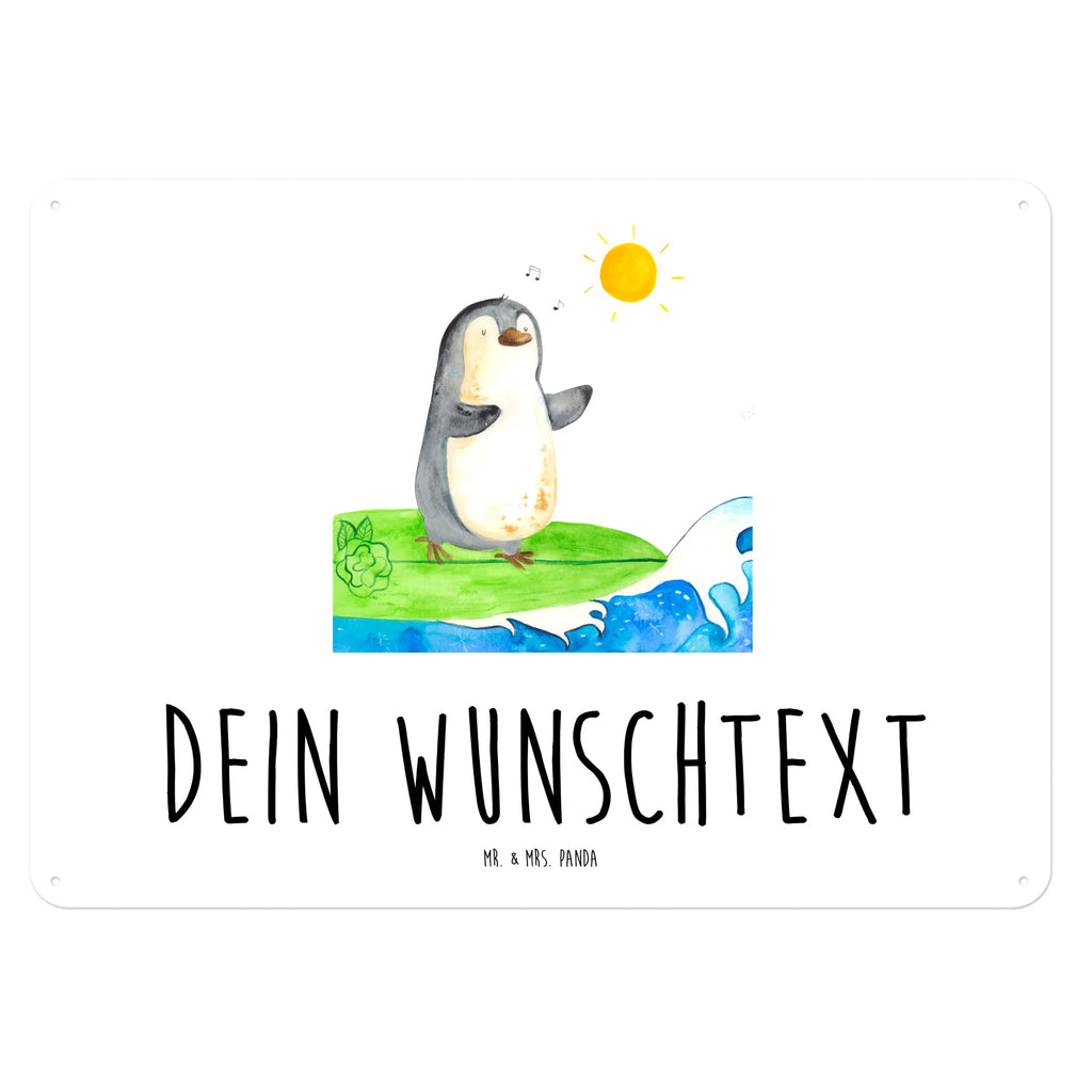 Personalisiertes Blechschild Pinguin Surfer Blechschild, Metallschild, Geschenk Schild, Schild, Magnet-Metall-Schild, Deko Schild, Wandschild, Wand-Dekoration, Türschild, Pinguin, Pinguine, surfen, Surfer, Hawaii, Urlaub, Wellen, Wellen reiten, Portugal