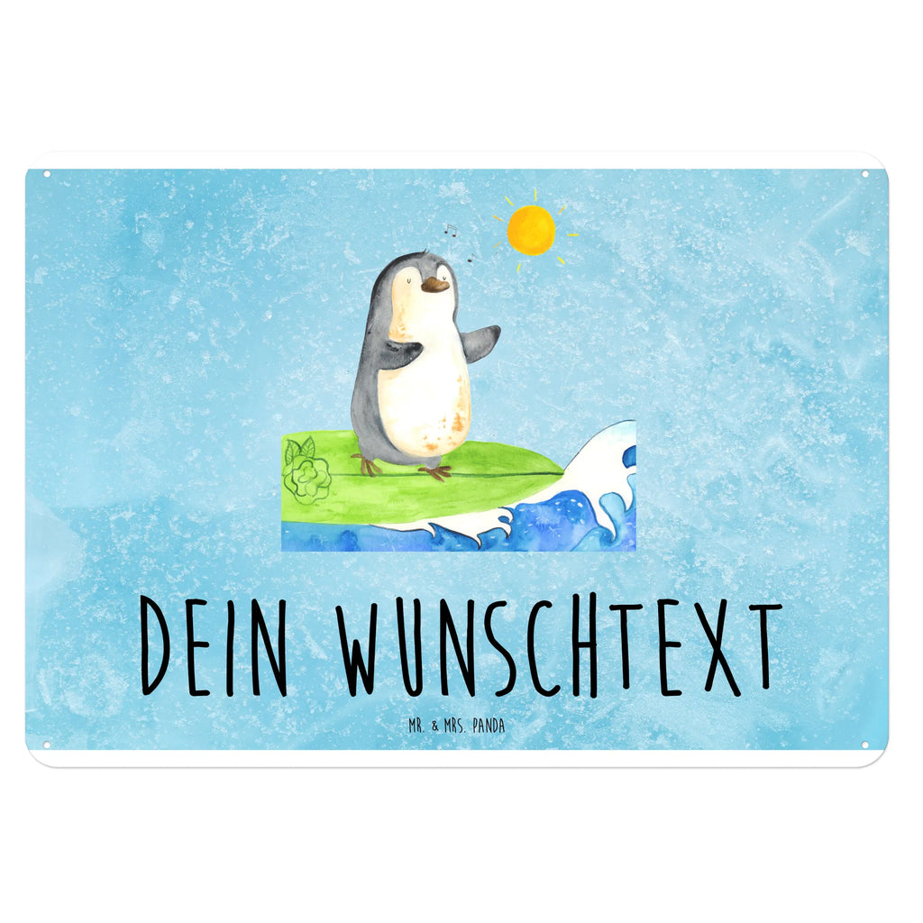 Personalisiertes Blechschild Pinguin Surfer Blechschild, Metallschild, Geschenk Schild, Schild, Magnet-Metall-Schild, Deko Schild, Wandschild, Wand-Dekoration, Türschild, Pinguin, Pinguine, surfen, Surfer, Hawaii, Urlaub, Wellen, Wellen reiten, Portugal