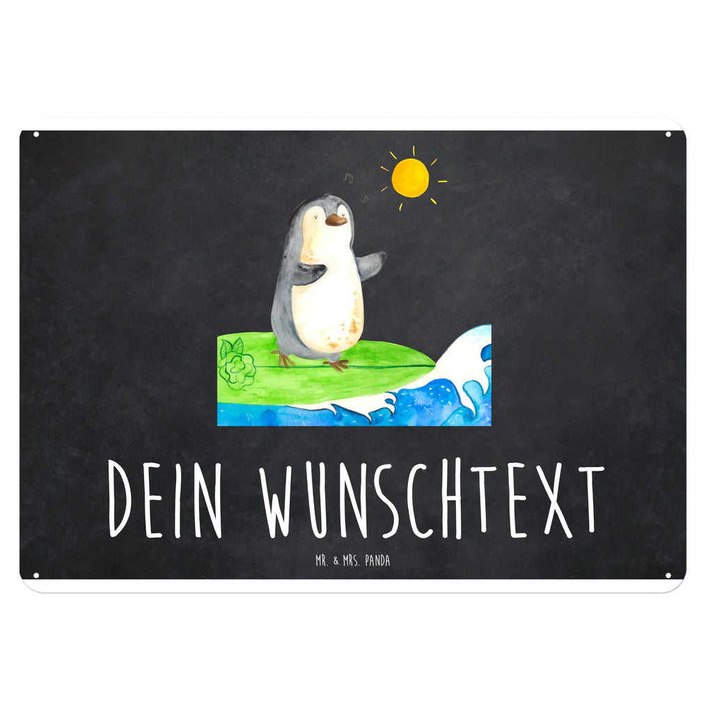 Personalisiertes Blechschild Pinguin Surfer Blechschild, Metallschild, Geschenk Schild, Schild, Magnet-Metall-Schild, Deko Schild, Wandschild, Wand-Dekoration, Türschild, Pinguin, Pinguine, surfen, Surfer, Hawaii, Urlaub, Wellen, Wellen reiten, Portugal