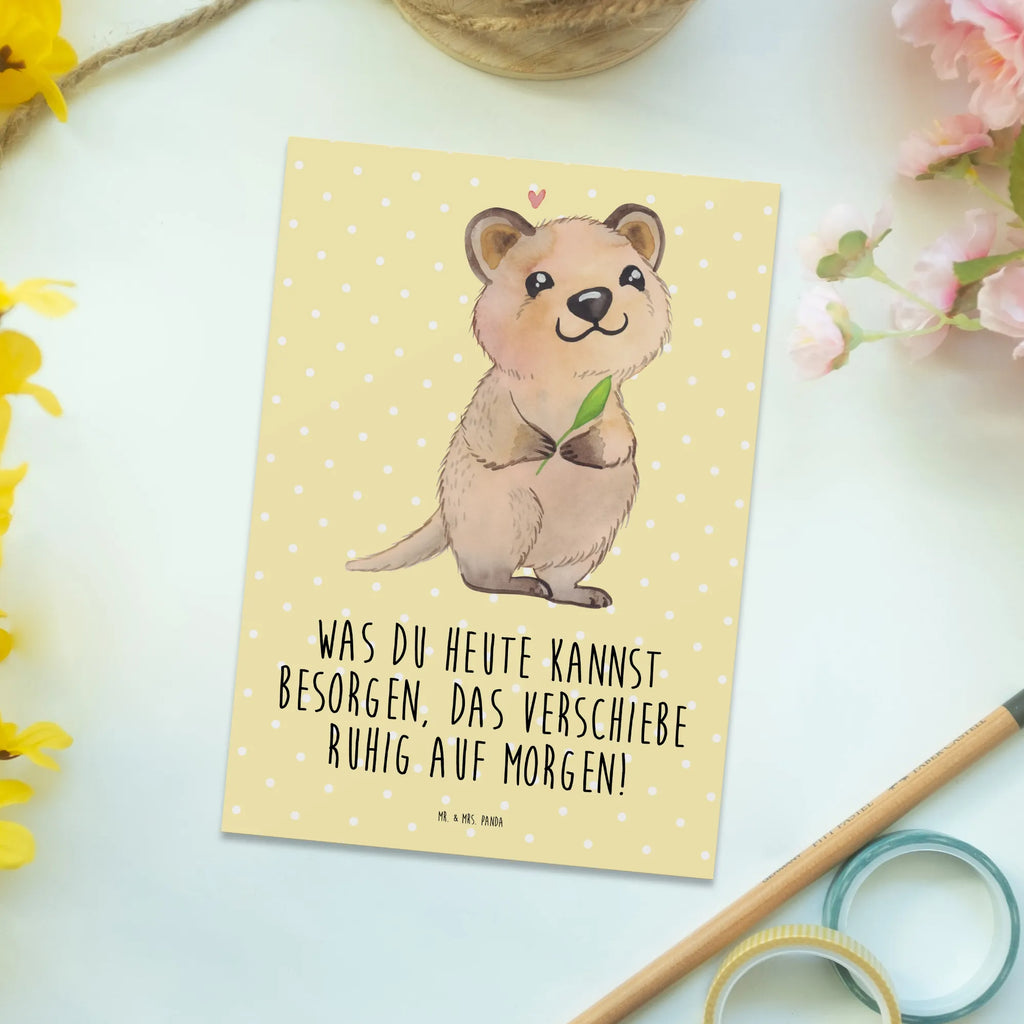 Postkarte Quokka Happy Postkarte, Karte, Geschenkkarte, Grußkarte, Einladung, Ansichtskarte, Geburtstagskarte, Einladungskarte, Dankeskarte, Ansichtskarten, Einladung Geburtstag, Einladungskarten Geburtstag, Tiermotive, Gute Laune, lustige Sprüche, Tiere, Quokka, Verschieben, Aufschieberitis, Lustiger Spruch, Niedliches Tier, Dinge erledigen