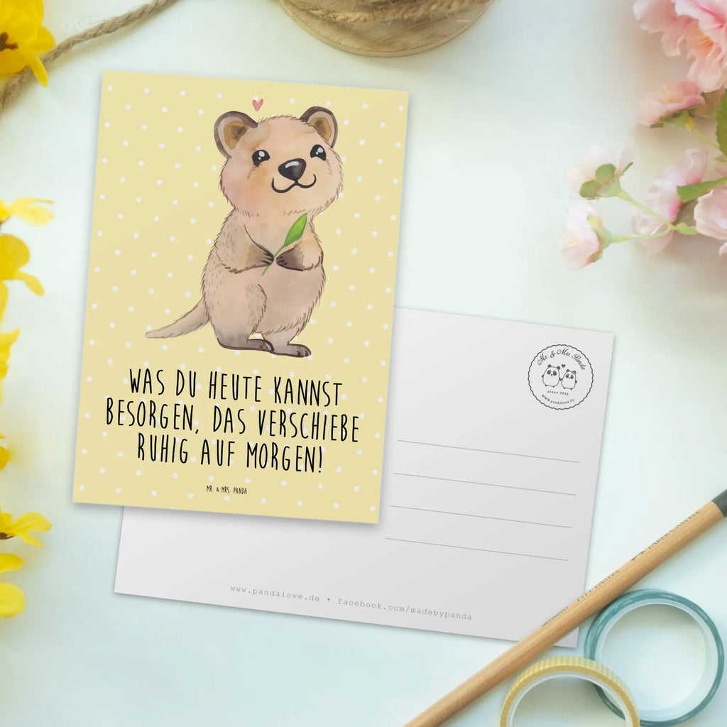 Postkarte Quokka Happy Postkarte, Karte, Geschenkkarte, Grußkarte, Einladung, Ansichtskarte, Geburtstagskarte, Einladungskarte, Dankeskarte, Ansichtskarten, Einladung Geburtstag, Einladungskarten Geburtstag, Tiermotive, Gute Laune, lustige Sprüche, Tiere, Quokka, Verschieben, Aufschieberitis, Lustiger Spruch, Niedliches Tier, Dinge erledigen