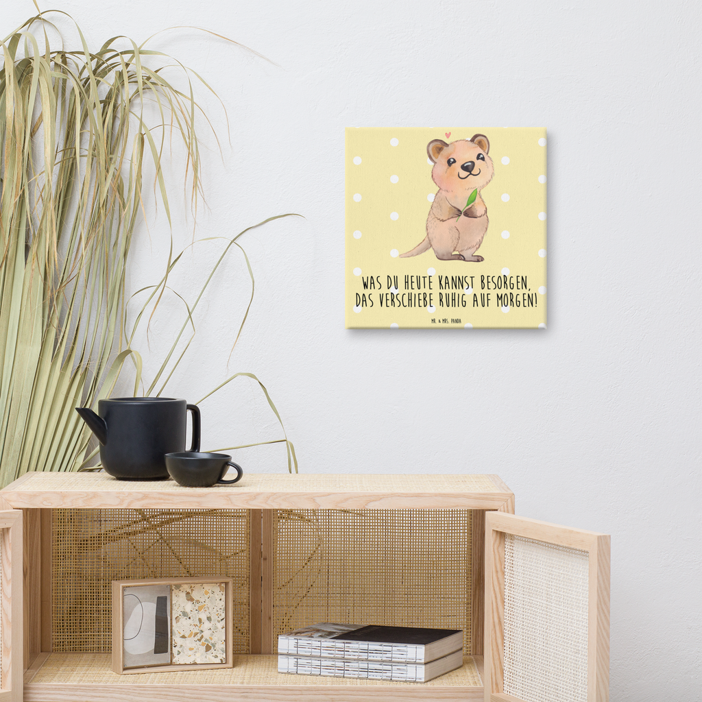 Leinwand Bild Quokka Happy Leinwand, Bild, Kunstdruck, Wanddeko, Dekoration, Tiermotive, Gute Laune, lustige Sprüche, Tiere, Quokka, Verschieben, Aufschieberitis, Lustiger Spruch, Niedliches Tier, Dinge erledigen