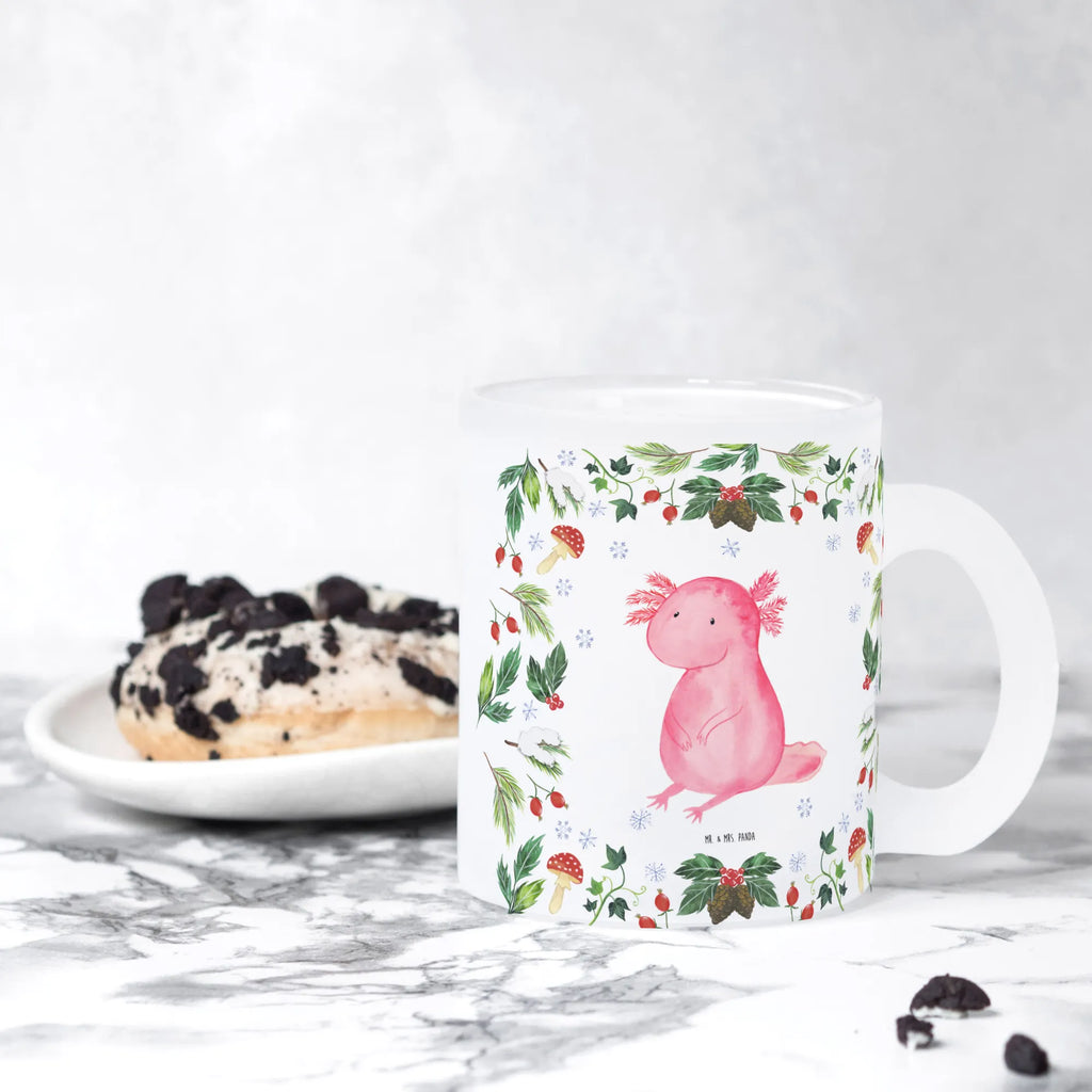 Teetasse Axolotl Glücklich Teetasse, Teeglas, Teebecher, Tasse mit Henkel, Tasse, Glas Teetasse, Teetasse aus Glas, Winter, Weihnachten, Weihnachtsdeko, Nikolaus, Advent, Heiligabend, Wintermotiv