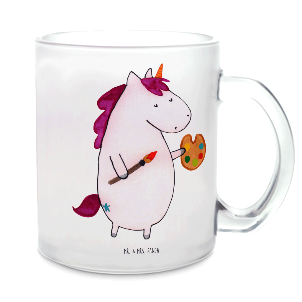 Teetasse Einhorn Künstler Teetasse, Teeglas, Teebecher, Tasse mit Henkel, Tasse, Glas Teetasse, Teetasse aus Glas, Einhorn, Einhörner, Einhorn Deko, Pegasus, Unicorn, Englisch, Künstler, Artist, Malen, Zeichnen, Welt, Farbe, Stift, Pinsel, Geschenk, Maler