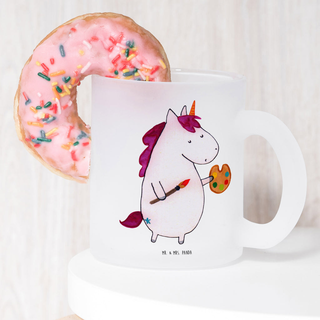 Teetasse Einhorn Künstler Teetasse, Teeglas, Teebecher, Tasse mit Henkel, Tasse, Glas Teetasse, Teetasse aus Glas, Einhorn, Einhörner, Einhorn Deko, Pegasus, Unicorn, Englisch, Künstler, Artist, Malen, Zeichnen, Welt, Farbe, Stift, Pinsel, Geschenk, Maler