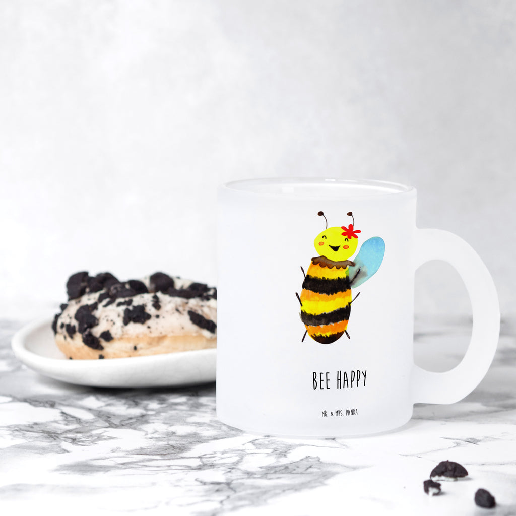 Teetasse Biene Happy Teetasse, Teeglas, Teebecher, Tasse mit Henkel, Tasse, Glas Teetasse, Teetasse aus Glas, Biene, Wespe, Hummel