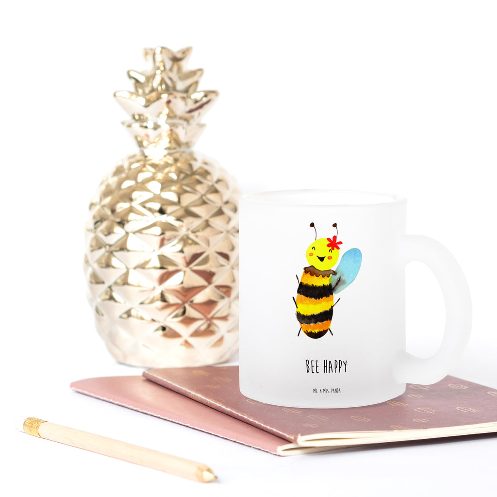 Teetasse Biene Happy Teetasse, Teeglas, Teebecher, Tasse mit Henkel, Tasse, Glas Teetasse, Teetasse aus Glas, Biene, Wespe, Hummel