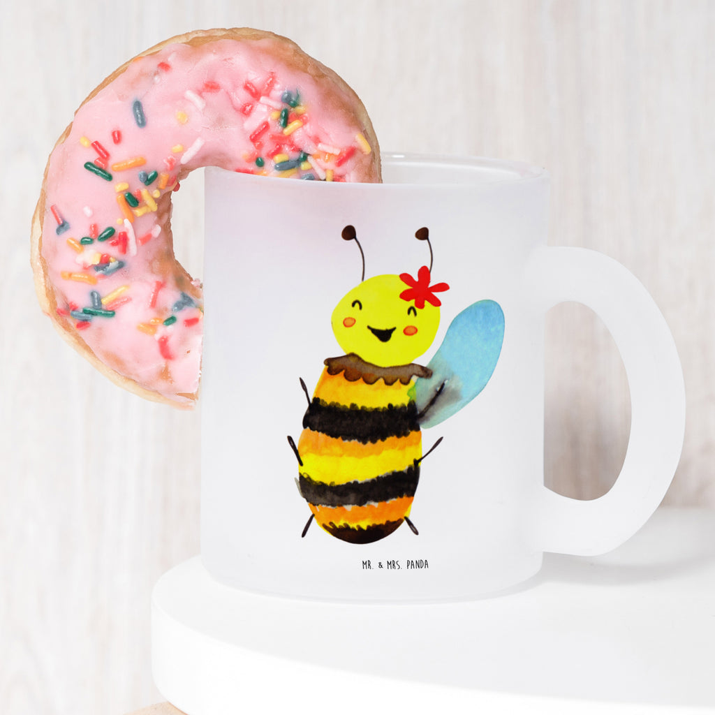 Teetasse Biene Happy Teetasse, Teeglas, Teebecher, Tasse mit Henkel, Tasse, Glas Teetasse, Teetasse aus Glas, Biene, Wespe, Hummel