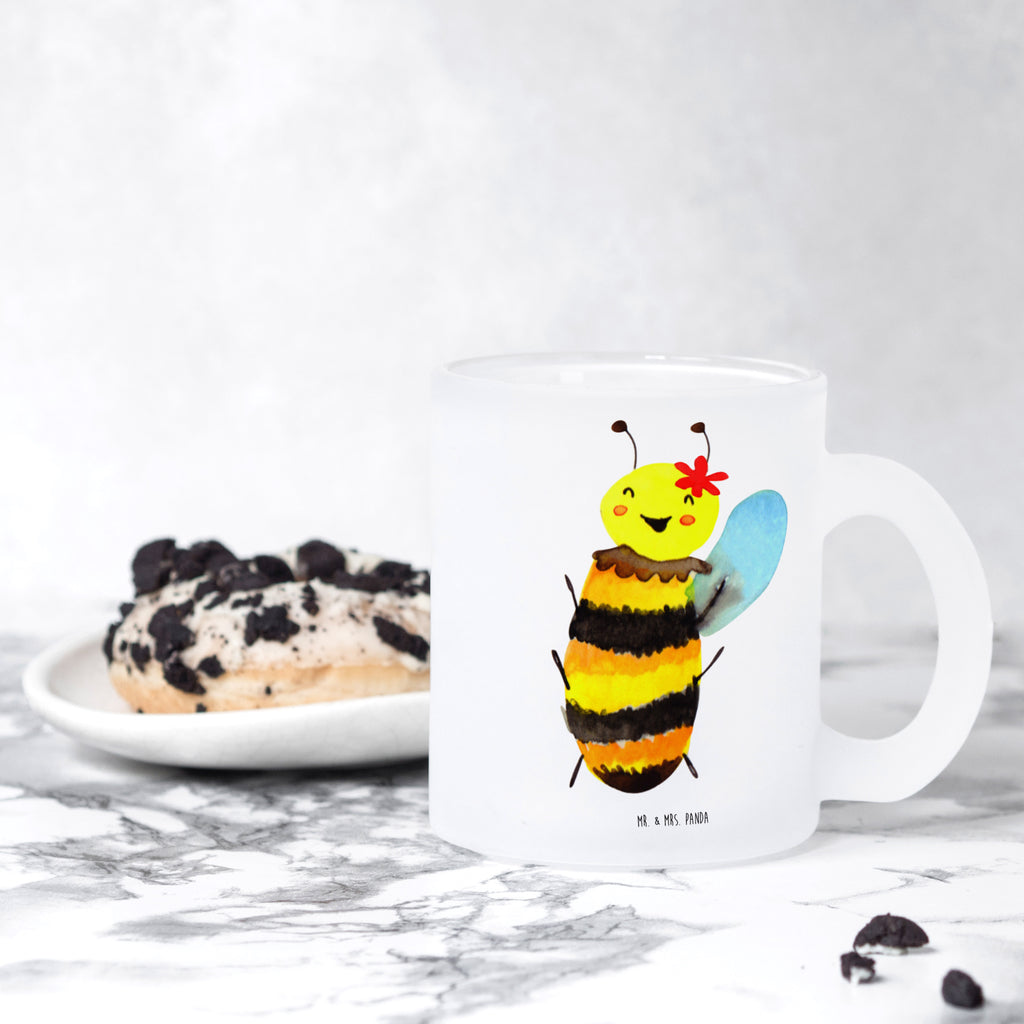 Teetasse Biene Happy Teetasse, Teeglas, Teebecher, Tasse mit Henkel, Tasse, Glas Teetasse, Teetasse aus Glas, Biene, Wespe, Hummel