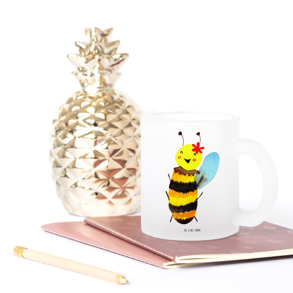 Teetasse Biene Happy Teetasse, Teeglas, Teebecher, Tasse mit Henkel, Tasse, Glas Teetasse, Teetasse aus Glas, Biene, Wespe, Hummel