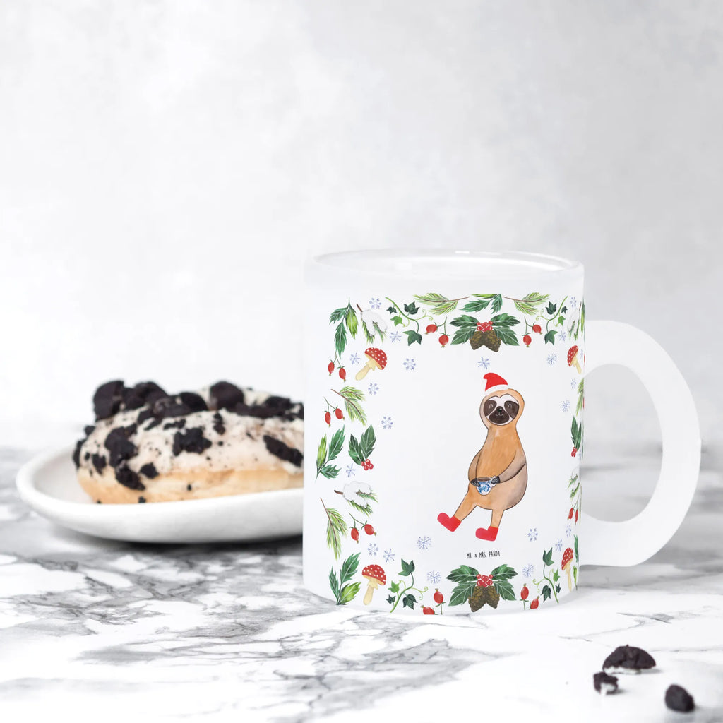 Teetasse Faultier Kakao Teetasse, Teeglas, Teebecher, Tasse mit Henkel, Tasse, Glas Teetasse, Teetasse aus Glas, Winter, Weihnachten, Weihnachtsdeko, Nikolaus, Advent, Heiligabend, Wintermotiv