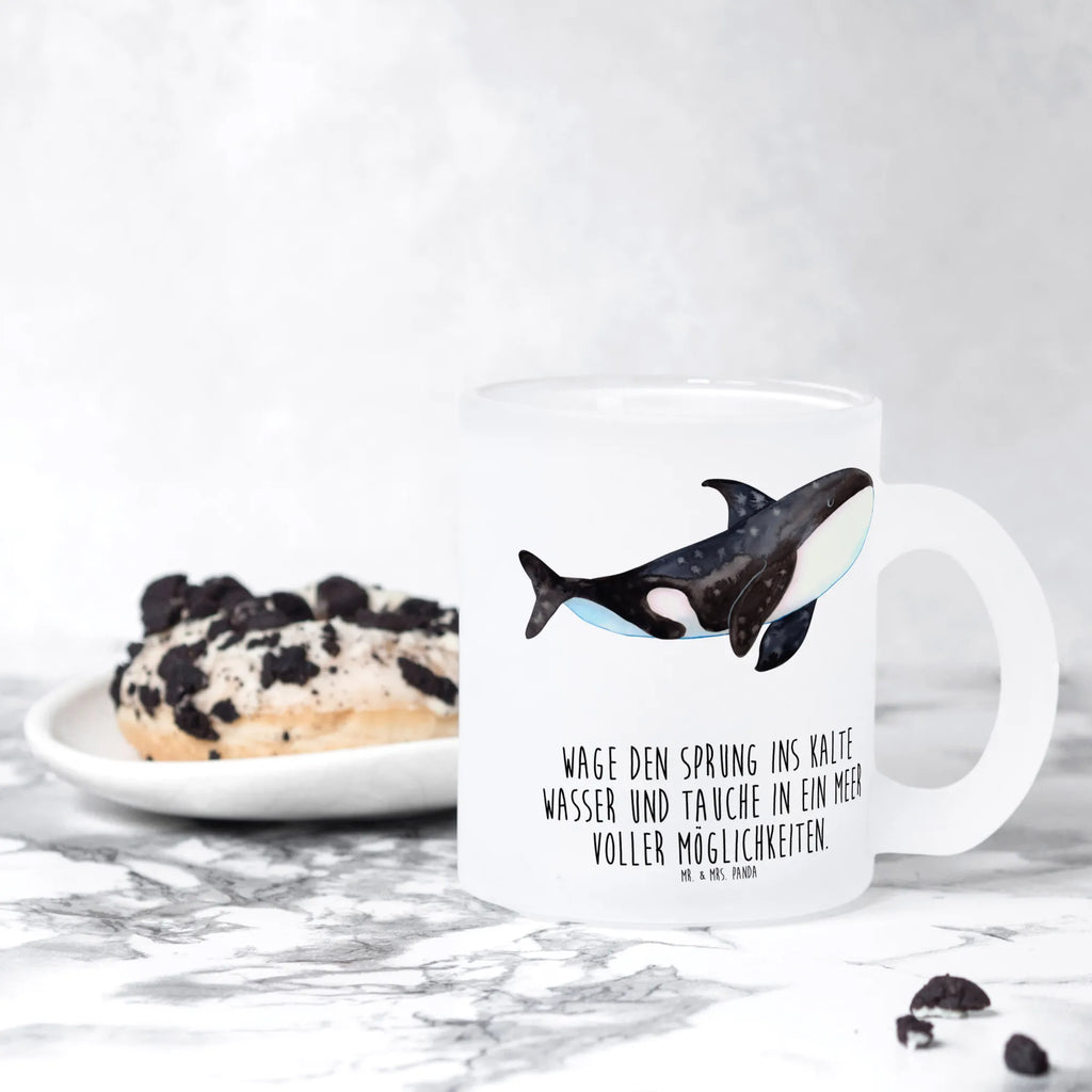 Teetasse Orca Teetasse, Teeglas, Teebecher, Tasse mit Henkel, Tasse, Glas Teetasse, Teetasse aus Glas, Meerestiere, Meer, Urlaub, Orca, Orcas, Killerwal, Wal, Möglichkeiten, Büro, Arbeit, Motivation, Selbstliebe, Neustart, Startup