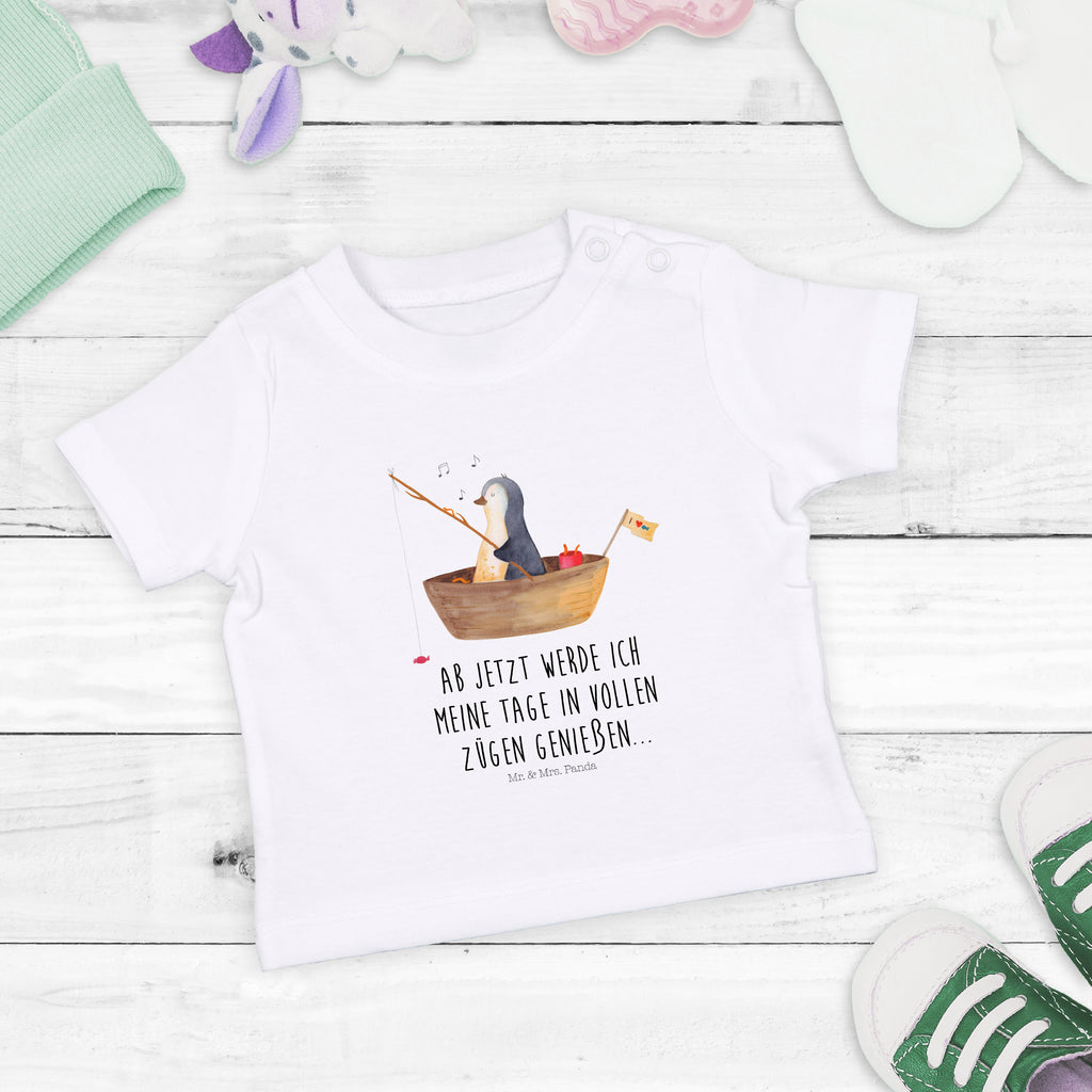 Organic Baby Shirt Pinguin Angelboot Baby T-Shirt, Jungen Baby T-Shirt, Mädchen Baby T-Shirt, Shirt, Pinguin, Pinguine, Angeln, Boot, Angelboot, Lebenslust, Leben, genießen, Motivation, Neustart, Neuanfang, Trennung, Scheidung, Geschenkidee Liebeskummer