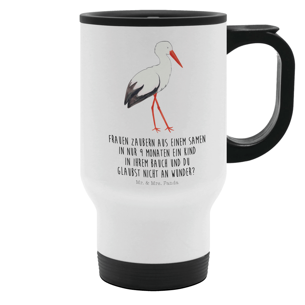 Thermobecher Storch Thermobecher, To Go Becher, Thermotasse, Kaffeebecher, Isolierbecher, Thermobecher To Go, Warmhaltetasse, Edelstahlbecher, Reisebecher, Tasse mit Deckel, Thermobecher für 400 ml, Kaffeetasse zum Mitnehmen, Tasse zum Mitnehmen, Spülmaschinenfest, Tiermotive, Gute Laune, lustige Sprüche, Tiere, Storch, Störche, Schwangerschaft, Geburt, Mutter, Mütter, Mutter werden, Schwanger, Babybauch, Baby