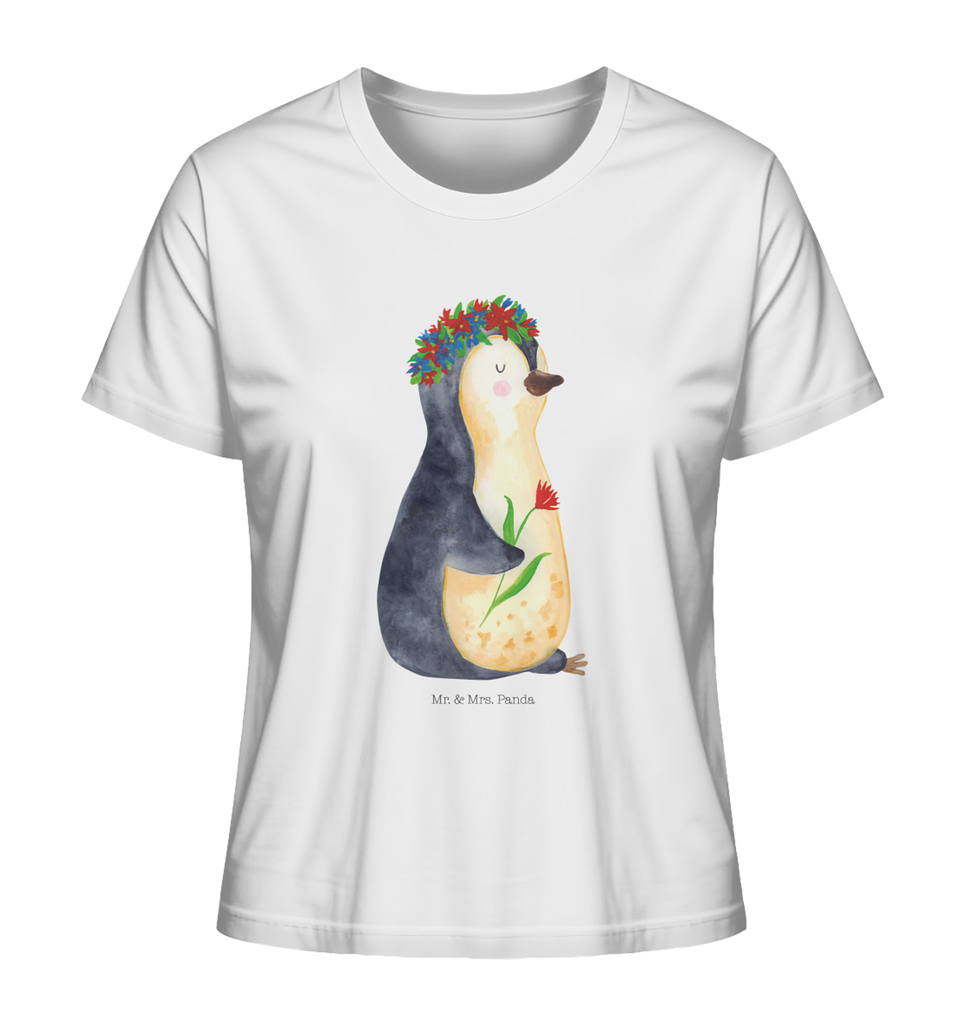 Shirt Damen Pinguin Blumen T-Shirt, Shirt, Tshirt, Lustiges T-Shirt, T-Shirt mit Spruch, Party, Junggesellenabschied, Jubiläum, Geburstag, Herrn, Damen, Männer, Frauen, Schlafshirt, Nachthemd, Sprüche, Pinguin, Pinguine, Blumenkranz, Universum, Leben, Wünsche, Ziele, Lebensziele, Motivation, Lebenslust, Liebeskummer, Geschenkidee