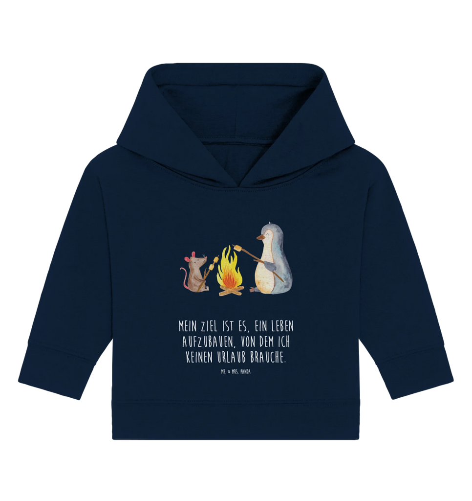 Organic Baby Hoodie Pinguin Lagerfeuer Baby Kapuzenshirt, Baby Kapuzensweatshirt, Baby Hoodie, Baby Pullover, Pinguin, Maus, Pinguine, Lagerfeuer, Leben, Arbeit, Job, Motivation, Büro, Büroalltag, Lebensspruch, Lebensmotivation, Neustart, Liebe, grillen, Feuer, Marshmallows