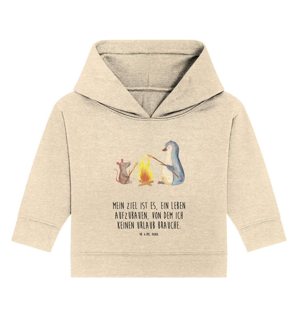 Organic Baby Hoodie Pinguin Lagerfeuer Baby Kapuzenshirt, Baby Kapuzensweatshirt, Baby Hoodie, Baby Pullover, Pinguin, Maus, Pinguine, Lagerfeuer, Leben, Arbeit, Job, Motivation, Büro, Büroalltag, Lebensspruch, Lebensmotivation, Neustart, Liebe, grillen, Feuer, Marshmallows