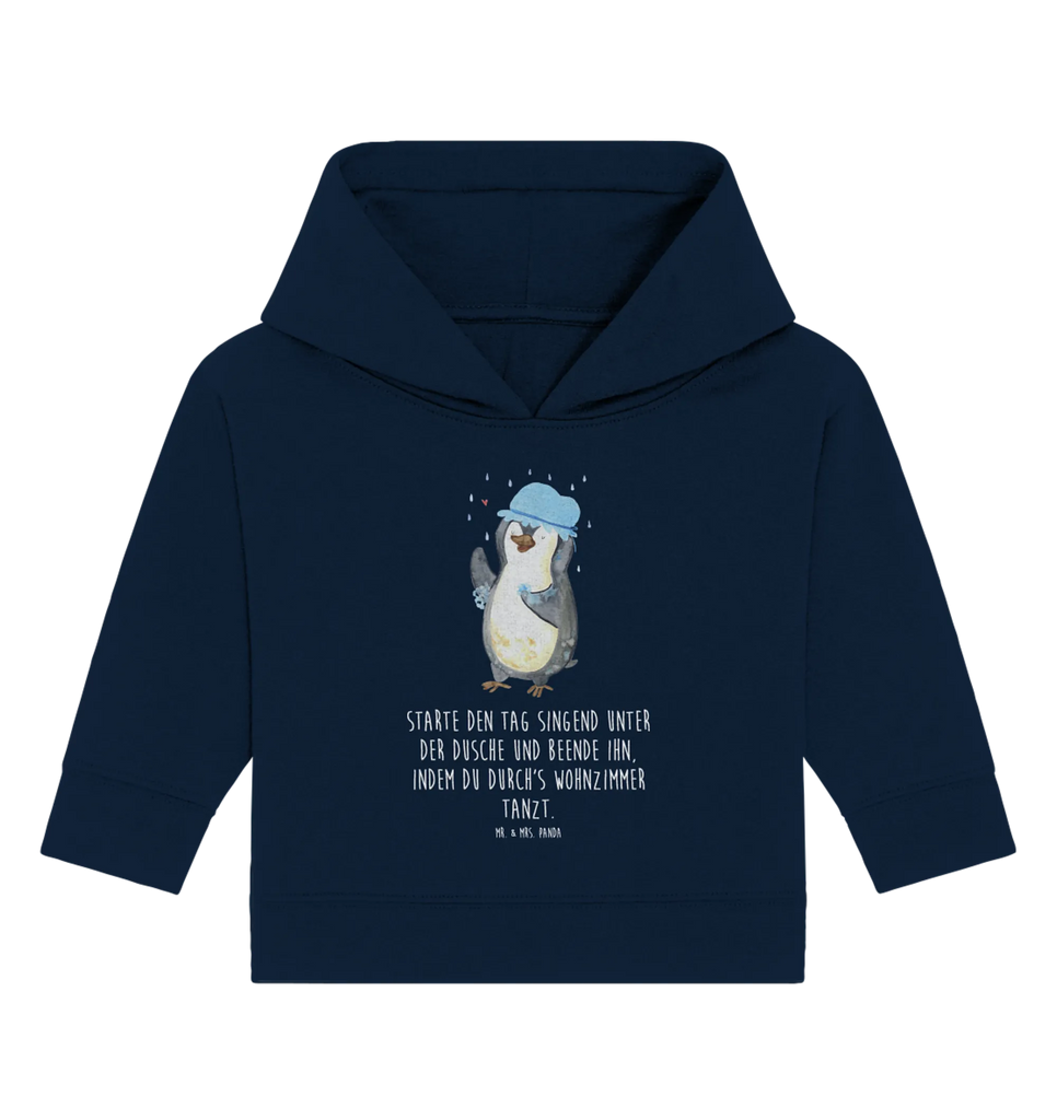 Organic Baby Hoodie Pinguin Duschen Baby Kapuzenshirt, Baby Kapuzensweatshirt, Baby Hoodie, Baby Pullover, Pinguin, Pinguine, Dusche, duschen, Lebensmotto, Motivation, Neustart, Neuanfang, glücklich sein