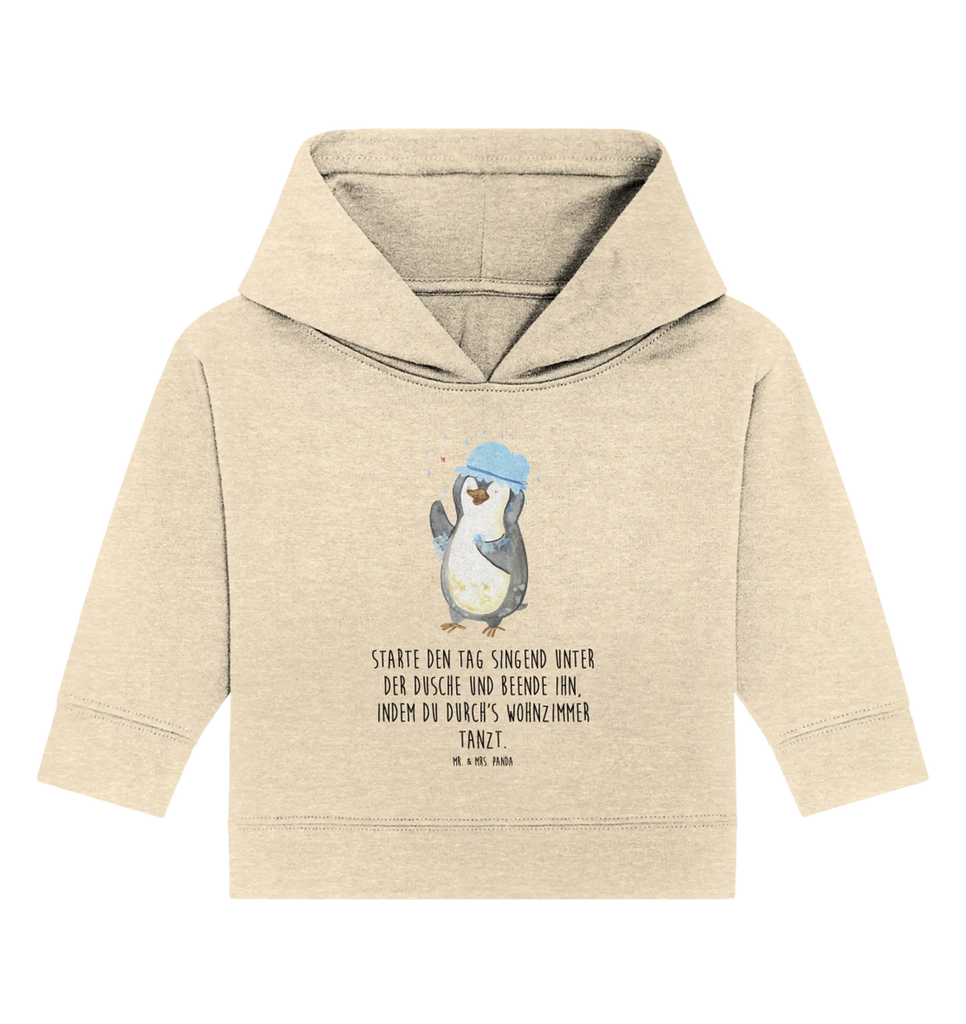 Organic Baby Hoodie Pinguin Duschen Baby Kapuzenshirt, Baby Kapuzensweatshirt, Baby Hoodie, Baby Pullover, Pinguin, Pinguine, Dusche, duschen, Lebensmotto, Motivation, Neustart, Neuanfang, glücklich sein