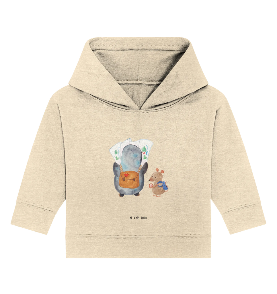 Organic Baby Hoodie Pinguin & Maus Wanderer Baby Kapuzenshirt, Baby Kapuzensweatshirt, Baby Hoodie, Baby Pullover, Pinguin, Pinguine, Abenteurer, Abenteuer, Roadtrip, Ausflug, Wanderlust, wandern