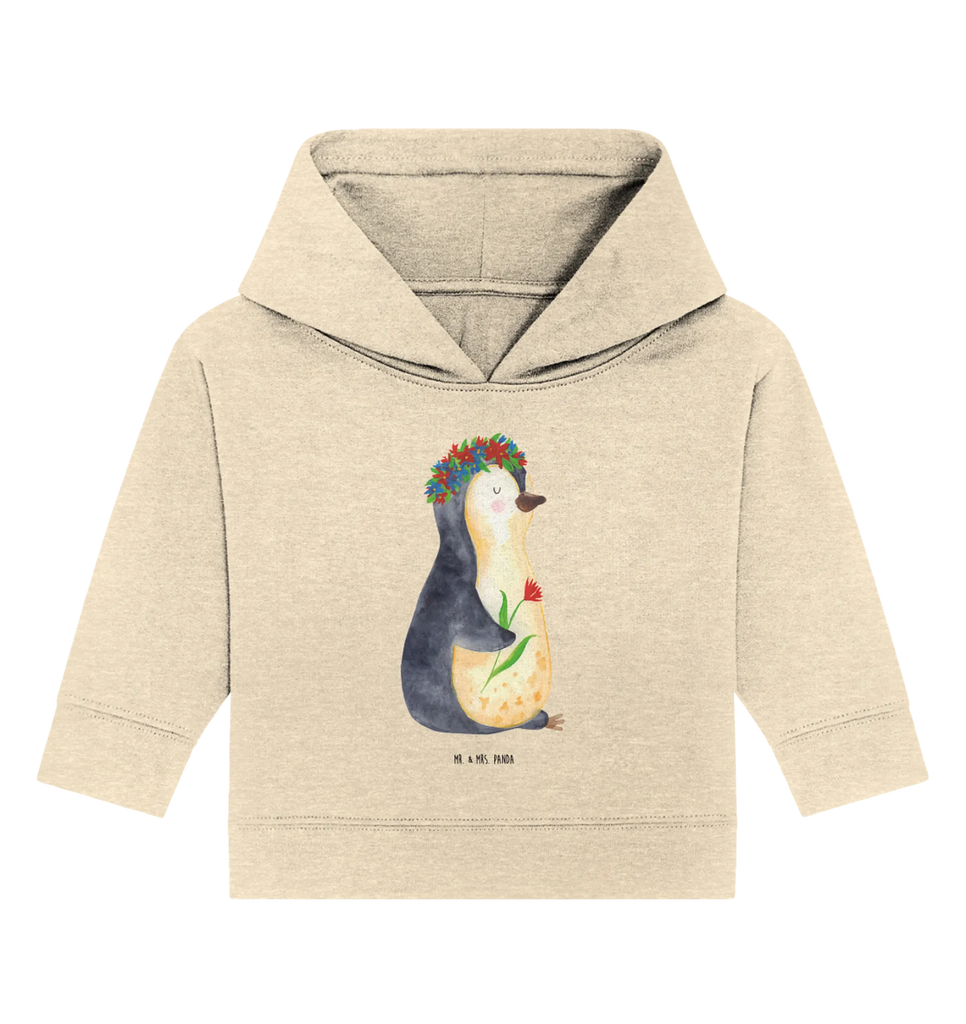 Organic Baby Hoodie Pinguin Blumen Baby Kapuzenshirt, Baby Kapuzensweatshirt, Baby Hoodie, Baby Pullover, Pinguin, Pinguine, Blumenkranz, Universum, Leben, Wünsche, Ziele, Lebensziele, Motivation, Lebenslust, Liebeskummer, Geschenkidee