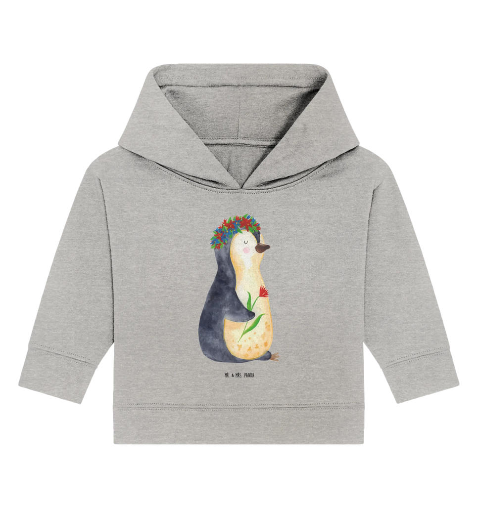 Organic Baby Hoodie Pinguin Blumen Baby Kapuzenshirt, Baby Kapuzensweatshirt, Baby Hoodie, Baby Pullover, Pinguin, Pinguine, Blumenkranz, Universum, Leben, Wünsche, Ziele, Lebensziele, Motivation, Lebenslust, Liebeskummer, Geschenkidee