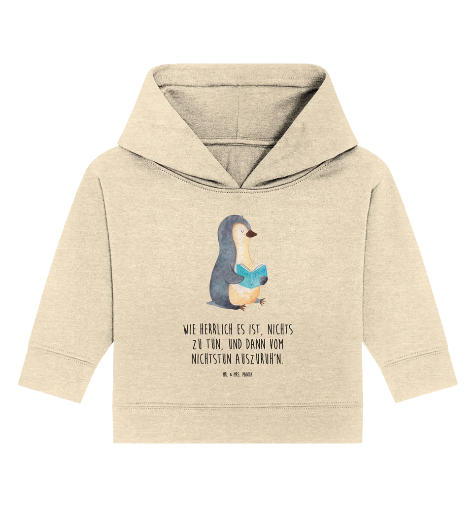 Organic Baby Hoodie Pinguin Buch Baby Kapuzenshirt, Baby Kapuzensweatshirt, Baby Hoodie, Baby Pullover, Pinguin, Pinguine, Buch, Lesen, Bücherwurm, Nichtstun, Faulenzen, Ferien, Urlaub, Freizeit