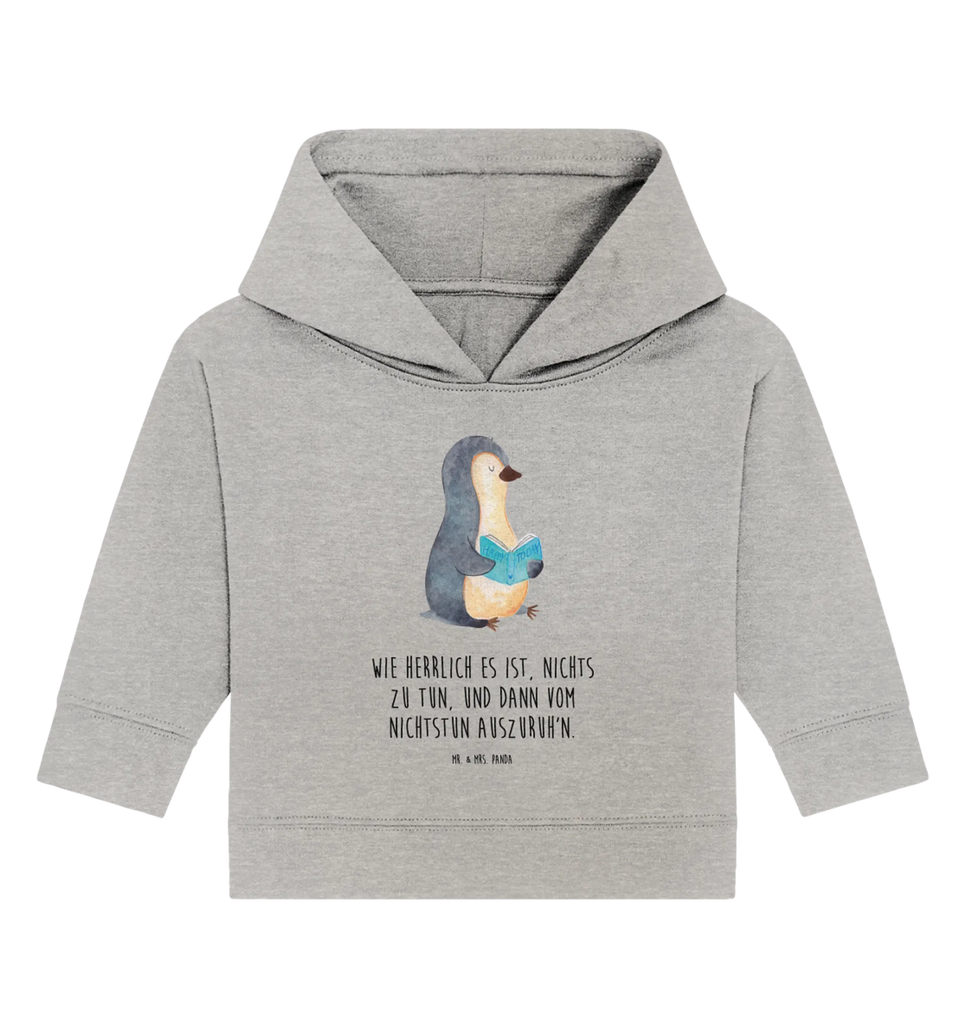 Organic Baby Hoodie Pinguin Buch Baby Kapuzenshirt, Baby Kapuzensweatshirt, Baby Hoodie, Baby Pullover, Pinguin, Pinguine, Buch, Lesen, Bücherwurm, Nichtstun, Faulenzen, Ferien, Urlaub, Freizeit