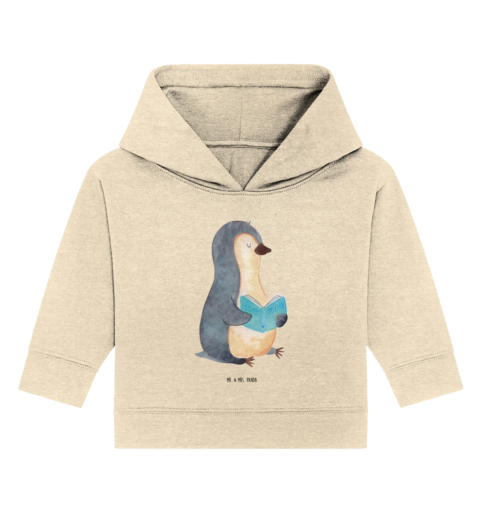 Organic Baby Hoodie Pinguin Buch Baby Kapuzenshirt, Baby Kapuzensweatshirt, Baby Hoodie, Baby Pullover, Pinguin, Pinguine, Buch, Lesen, Bücherwurm, Nichtstun, Faulenzen, Ferien, Urlaub, Freizeit