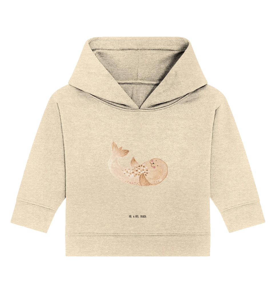 Organic Baby Hoodie Robbe Liegen Baby Kapuzenshirt, Baby Kapuzensweatshirt, Baby Hoodie, Baby Pullover, Tiermotive, Gute Laune, lustige Sprüche, Tiere, Robbe, Robben, Seehund, Strand, Meerestier, Ostsee, Nordsee, Lachen, Freude