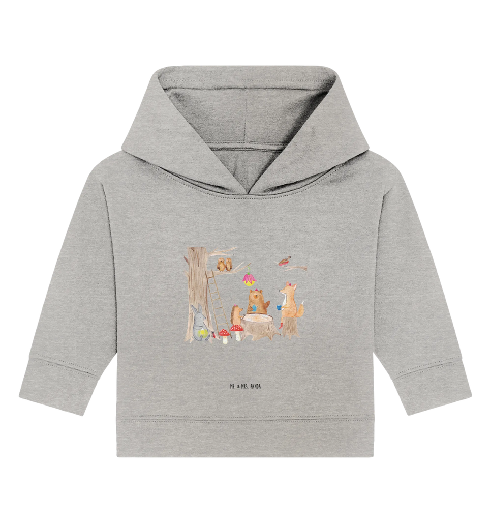 Organic Baby Hoodie Waldtiere Picknick Baby Kapuzenshirt, Baby Kapuzensweatshirt, Baby Hoodie, Baby Pullover, Tiermotive, Gute Laune, lustige Sprüche, Tiere, Waldtiere, Picknick, Wald, Fuchs, Hase, Igel, Maus, Eichhörnchen