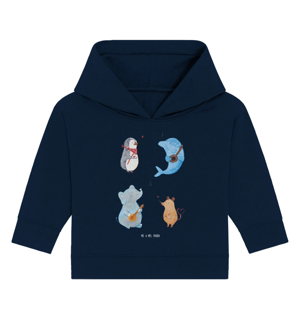 Organic Baby Hoodie Big Band Baby Kapuzenshirt, Baby Kapuzensweatshirt, Baby Hoodie, Baby Pullover, Tiermotive, Gute Laune, lustige Sprüche, Tiere, Hund, Pinguin, Maus, Elefant, Delfin, Gitarre, Band, Triangel, Musikanten, Musik