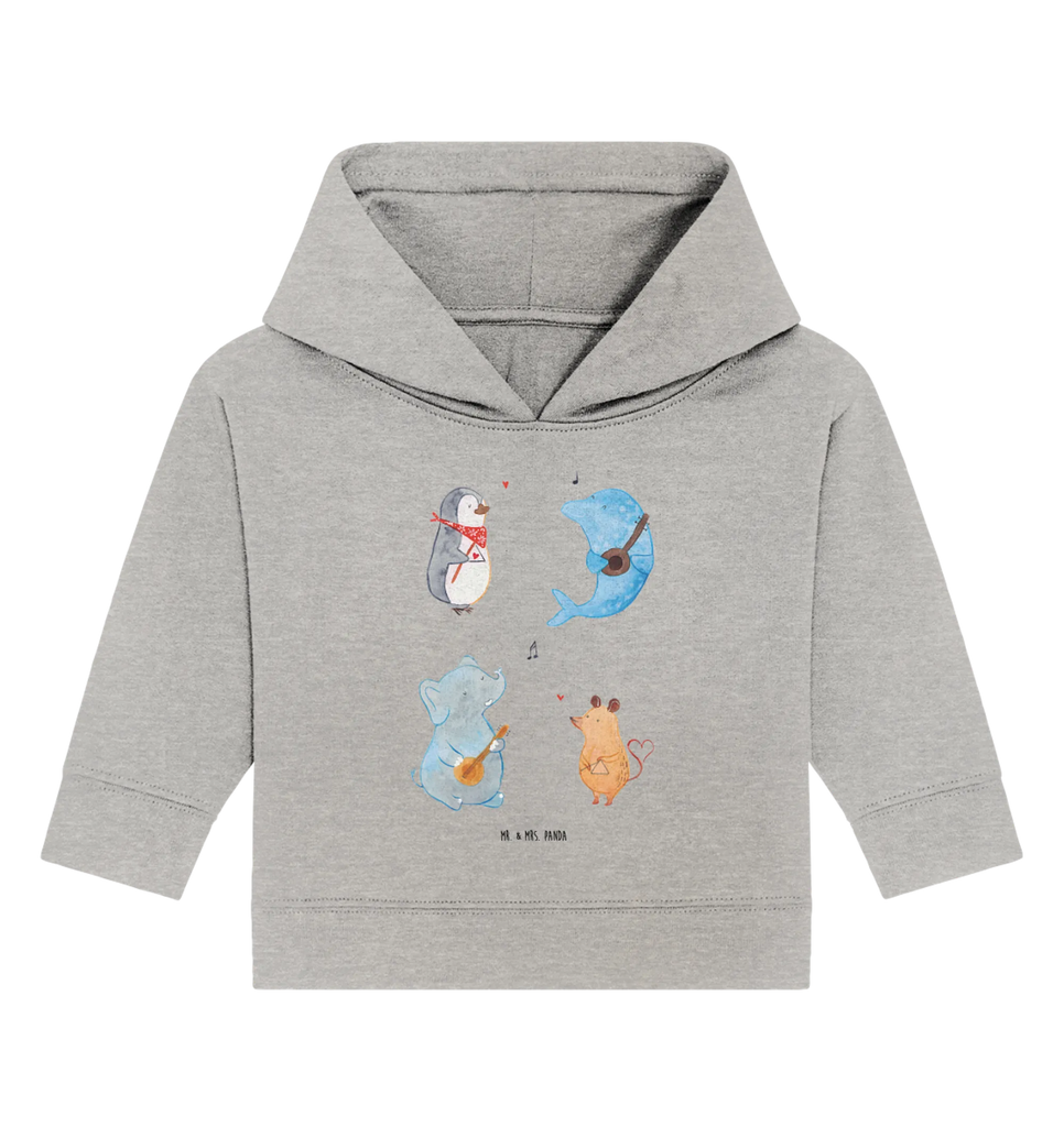 Organic Baby Hoodie Big Band Baby Kapuzenshirt, Baby Kapuzensweatshirt, Baby Hoodie, Baby Pullover, Tiermotive, Gute Laune, lustige Sprüche, Tiere, Hund, Pinguin, Maus, Elefant, Delfin, Gitarre, Band, Triangel, Musikanten, Musik