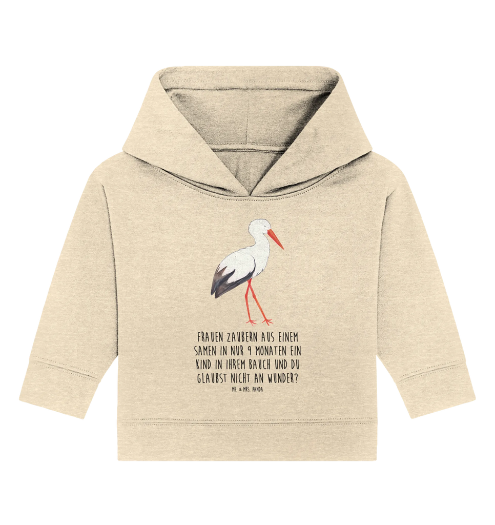 Organic Baby Hoodie Stork Baby Kapuzenshirt, Baby Kapuzensweatshirt, Baby Hoodie, Baby Pullover, Tiermotive, Gute Laune, lustige Sprüche, Tiere, Storch, Störche, Schwangerschaft, Geburt, Mutter, Mütter, Mutter werden, Schwanger, Babybauch, Baby