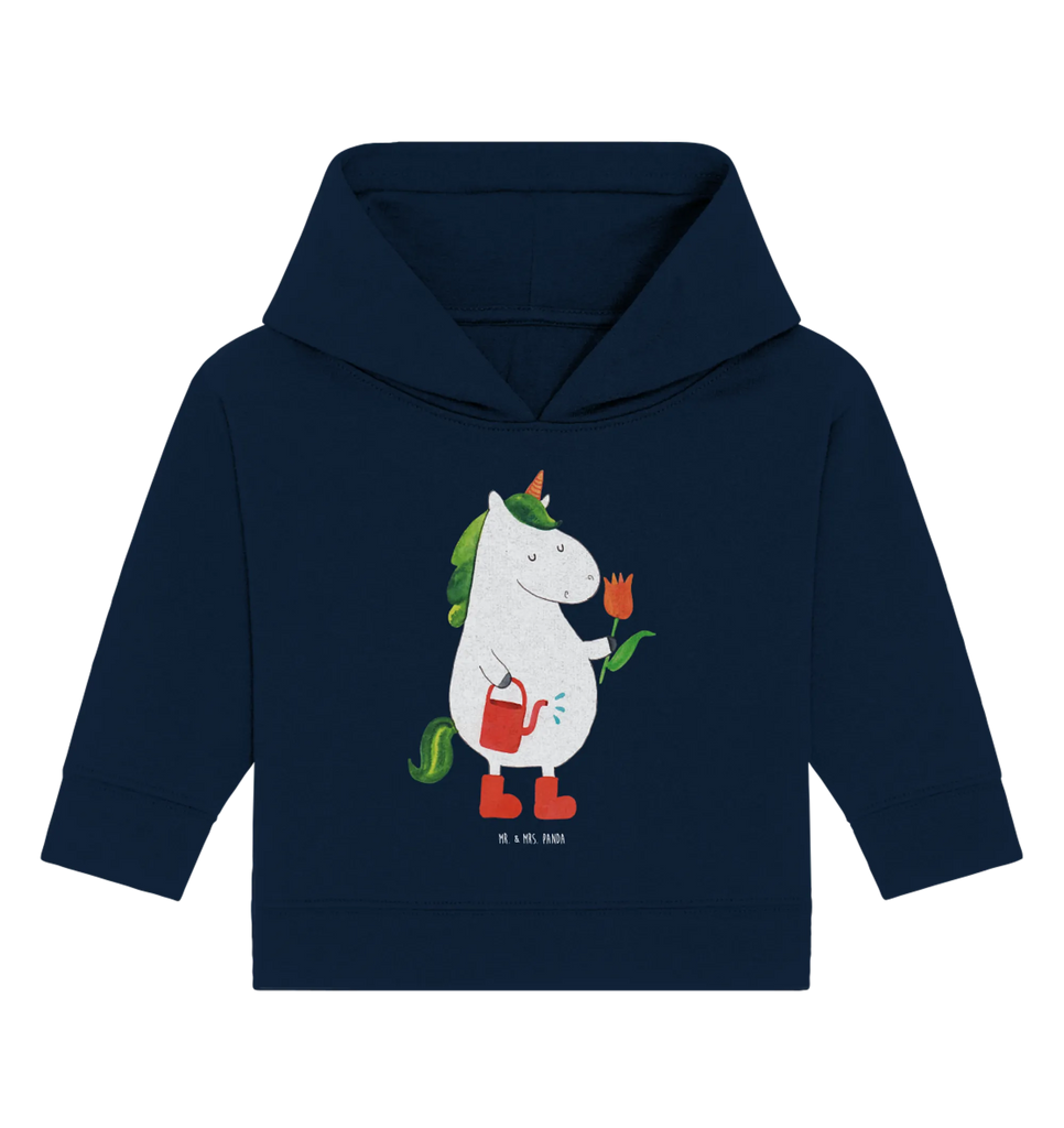 Organic Baby Hoodie Einhorn Gärtner Baby Kapuzenshirt, Baby Kapuzensweatshirt, Baby Hoodie, Baby Pullover, Einhorn, Einhörner, Einhorn Deko, Pegasus, Unicorn, Luftballon, Gießkanne, Giesskanne, Lebenslust, Freude, Blume, Freundin, Garten, Stiefel