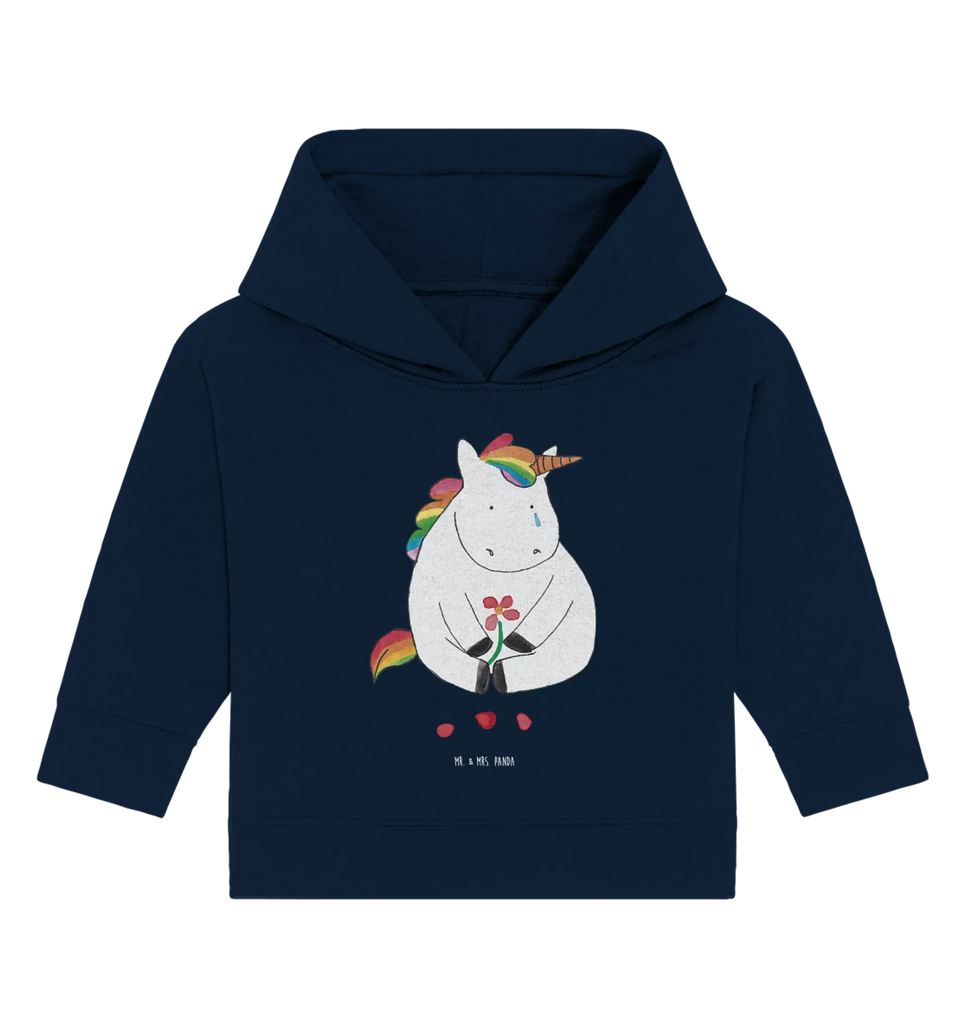 Organic Baby Hoodie Einhorn Traurig Baby Kapuzenshirt, Baby Kapuzensweatshirt, Baby Hoodie, Baby Pullover, Einhorn, Einhörner, Einhorn Deko, Pegasus, Unicorn, Glitzer, Trösten. Freundschaft, Freunde, Liebe, Trauer, Grußkarte, Blume