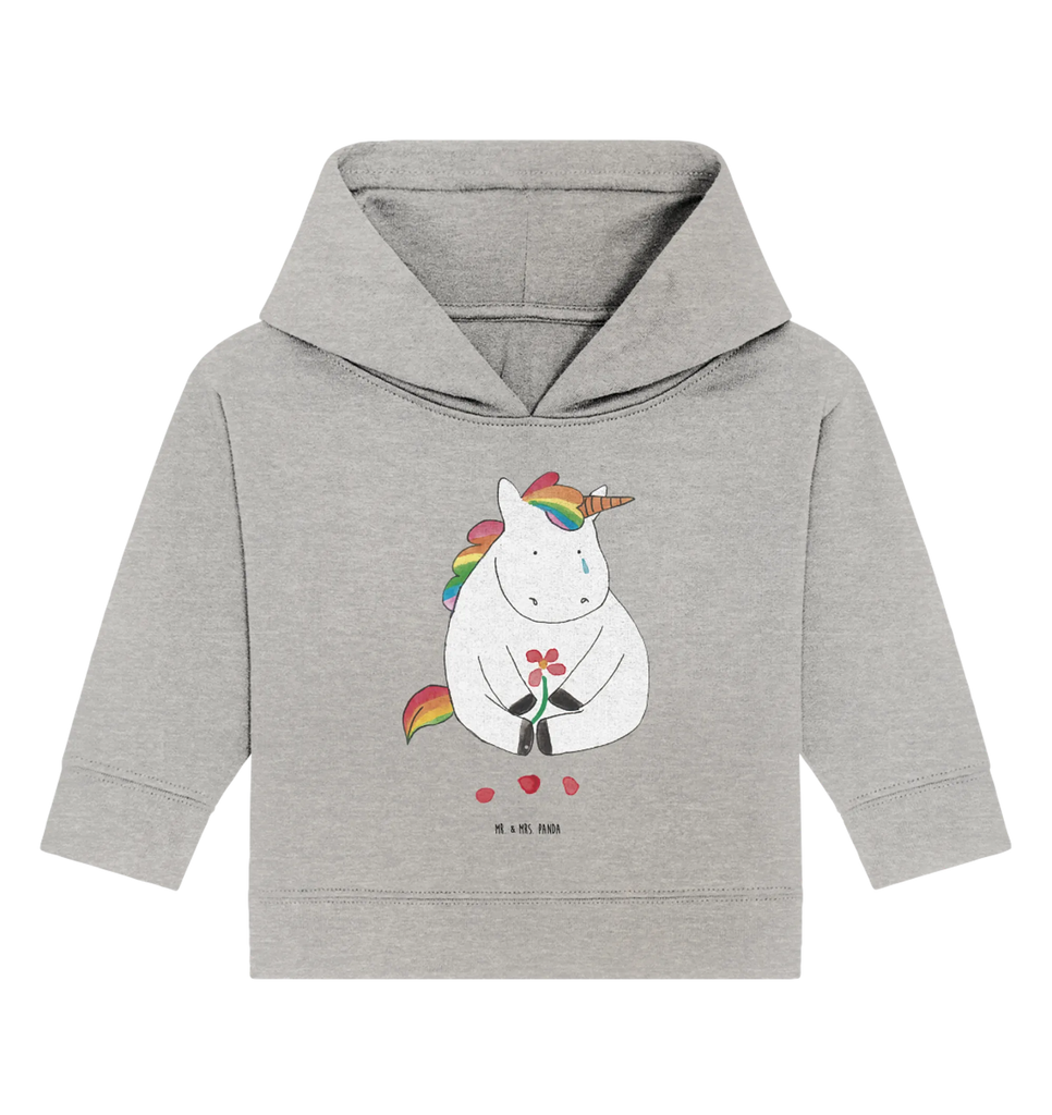 Organic Baby Hoodie Einhorn Traurig Baby Kapuzenshirt, Baby Kapuzensweatshirt, Baby Hoodie, Baby Pullover, Einhorn, Einhörner, Einhorn Deko, Pegasus, Unicorn, Glitzer, Trösten. Freundschaft, Freunde, Liebe, Trauer, Grußkarte, Blume