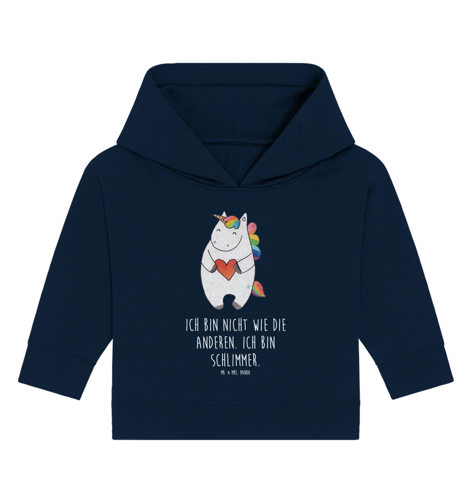 Organic Baby Hoodie Einhorn Herz Baby Kapuzenshirt, Baby Kapuzensweatshirt, Baby Hoodie, Baby Pullover, Einhorn, Einhörner, Einhorn Deko, Unicorn, Herz, schlimm, böse, witzig, lustig, Freundin, anders, bunt