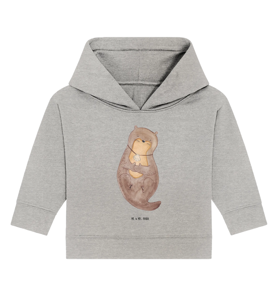 Organic Baby Hoodie Otter Muschel Baby Kapuzenshirt, Baby Kapuzensweatshirt, Baby Hoodie, Baby Pullover, Otter, Fischotter, Seeotter, Otterliebe, grübeln, träumen, Motivation, Tagträumen, Büro