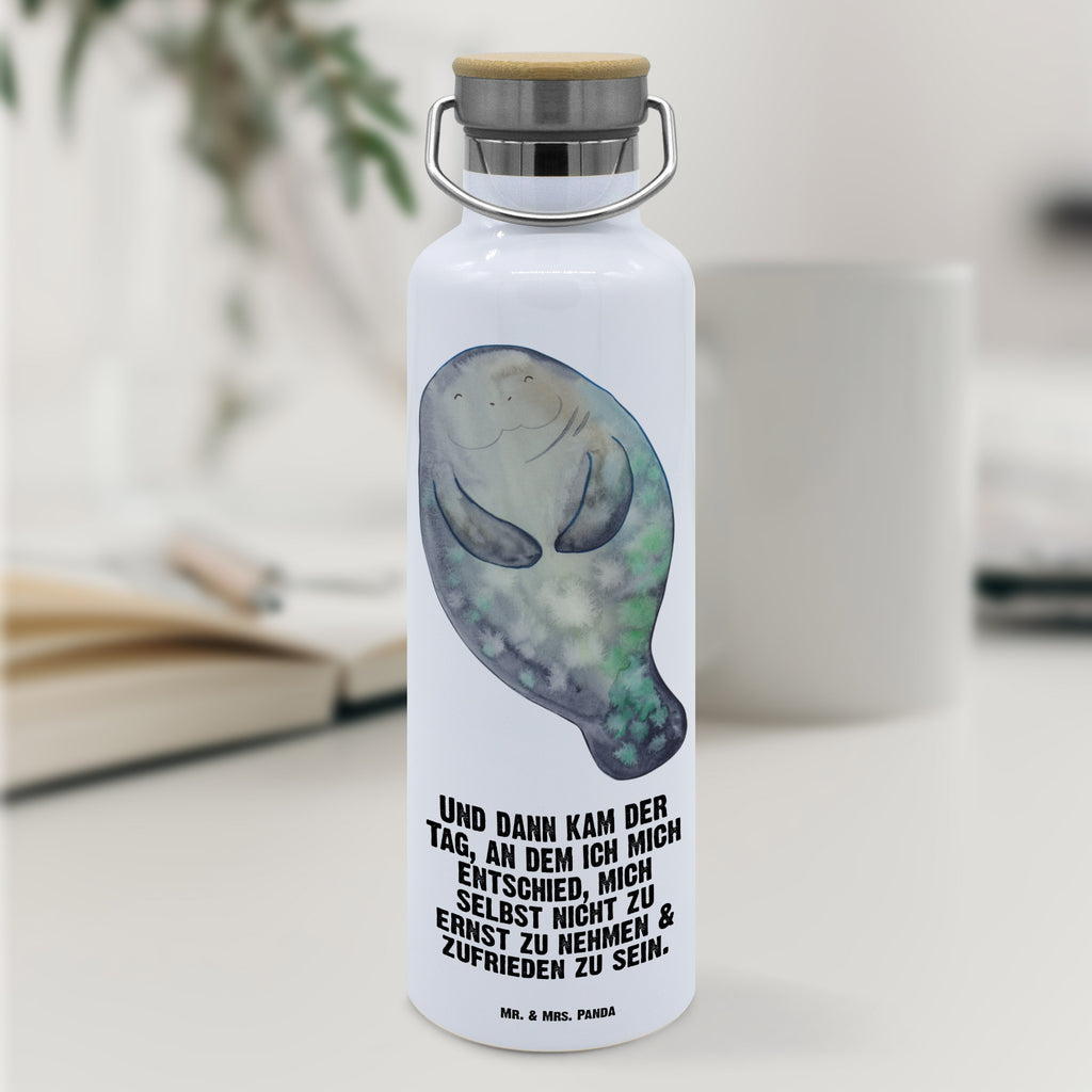 Trinkflasche Seekuh Happy Thermosflasche, Isolierflasche, Edelstahl, Trinkflasche, isoliert, Wamrhaltefunktion, Sportflasche, Flasche zum Sport, Sportlerflasche, Meerestiere, Meer, Urlaub, Seekuh, Seekühe, Selbstliebe, Respekt, Neuanfang, Neustart, Achtsamkeit, Zufrieden, Liebeskummer, Freundin