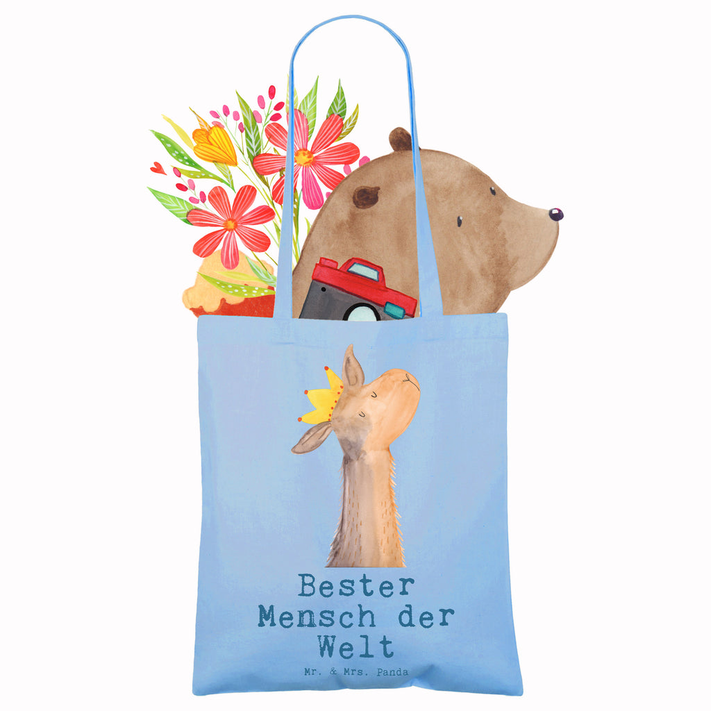 Tragetasche Lama Bester Mensch der Welt Beuteltasche, Beutel, Einkaufstasche, Jutebeutel, Stoffbeutel, für, Dankeschön, Geschenk, Schenken, Geburtstag, Geburtstagsgeschenk, Geschenkidee, Danke, Bedanken, Mitbringsel, Freude machen, Geschenktipp, Lieblingsmensch, Liebling, Lieblings Mensch, tollster Mensch, Vorbild, Partner, Ehemann, Ehefrau, Liebe, Valentinstag