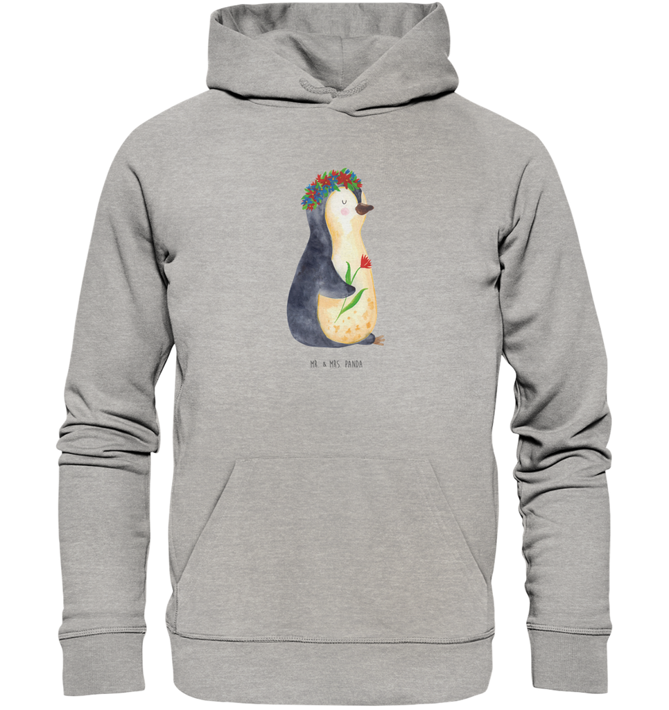 Organic Hoodie Pinguin Blumen Hoodie, Öko-Hoodie, Kapuzenpullover, Unisex, Männer Hoodie, Frauen Hoodie, Männer Kapuzenpullover, Frauen Kapuzenpullover, Oberteil, Pinguin, Pinguine, Blumenkranz, Universum, Leben, Wünsche, Ziele, Lebensziele, Motivation, Lebenslust, Liebeskummer, Geschenkidee