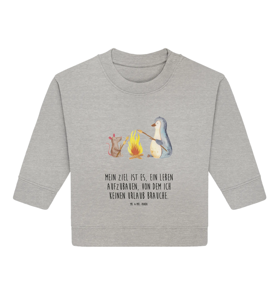 Organic Baby Pullover Pinguin Lagerfeuer Baby Bullover, Baby Sweatshirt, Pinguin, Maus, Pinguine, Lagerfeuer, Leben, Arbeit, Job, Motivation, Büro, Büroalltag, Lebensspruch, Lebensmotivation, Neustart, Liebe, grillen, Feuer, Marshmallows