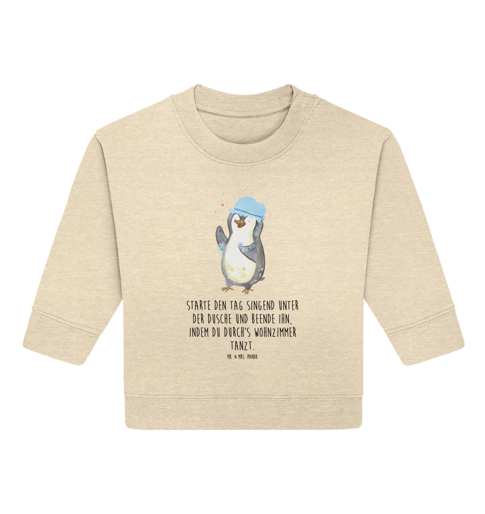 Organic Baby Pullover Penguin have a shower Baby Bullover, Baby Sweatshirt, Pinguin, Pinguine, Dusche, duschen, Lebensmotto, Motivation, Neustart, Neuanfang, glücklich sein