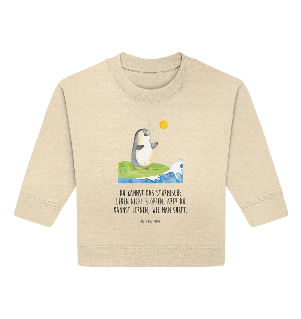 Organic Baby Pullover Pinguin Surfer Baby Bullover, Baby Sweatshirt, Pinguin, Pinguine, surfen, Surfer, Hawaii, Urlaub, Wellen, Wellen reiten, Portugal